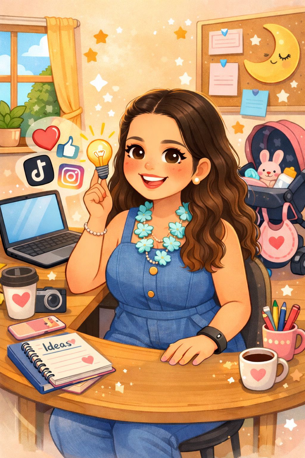 Mama Unscripted: comunicadora, creadora de contenido y mamá primeriza, en su escritorio lleno de ideas